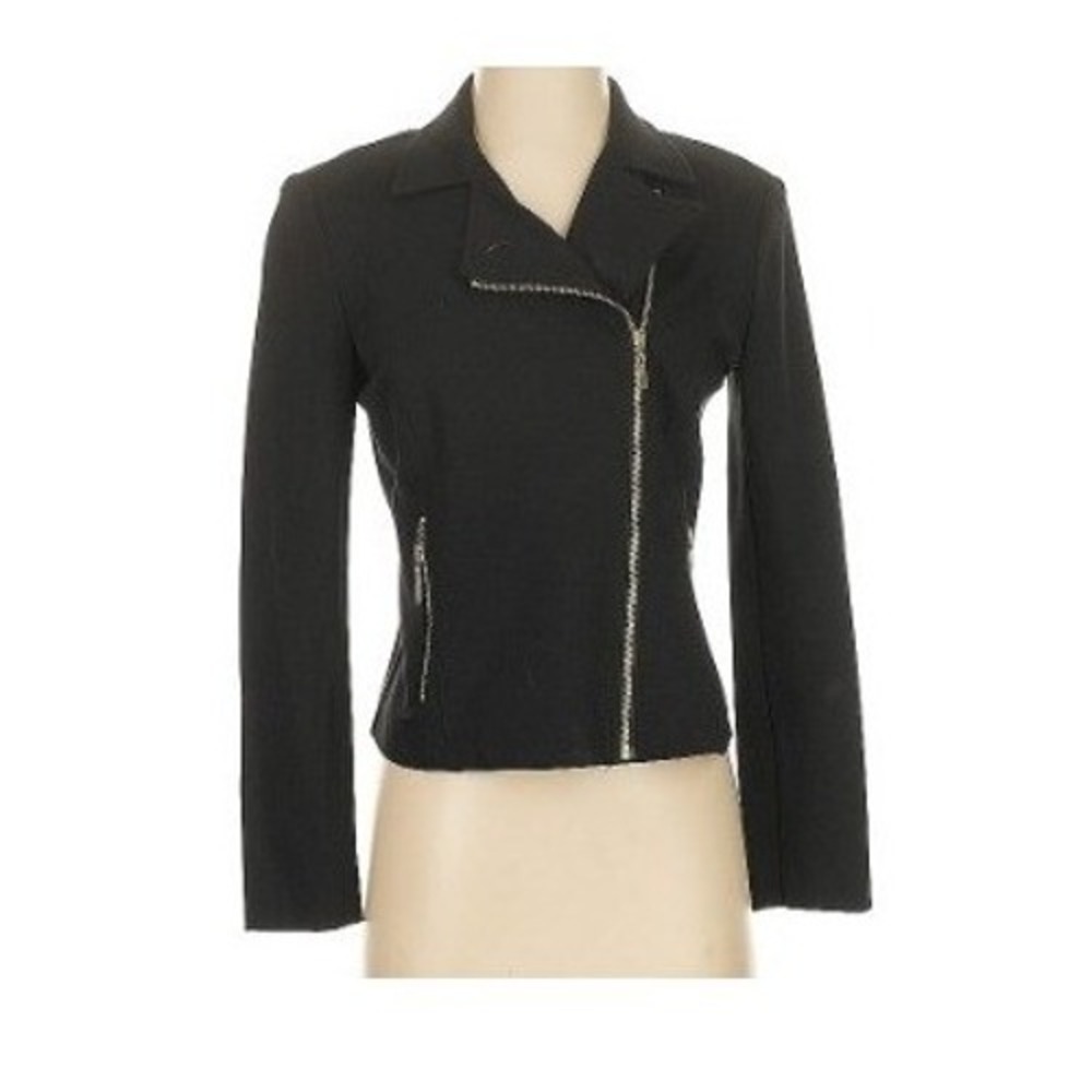 bar III Black Asymmetrical Zipper Moto Jacket‎ Blazer Style Size Small - Picture 2 of 15